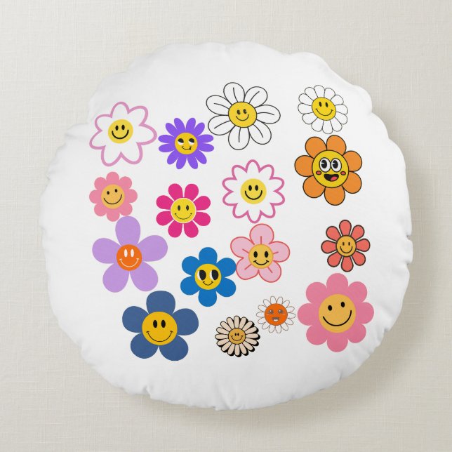 Smile Flowers Rond Kussen (Voorkant)