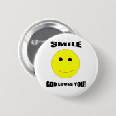 Smile god houdt van je knop ronde button 5,7 cm (Voorkant /achterkant)