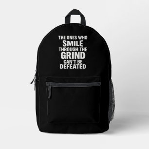 Smile grind gym motivatie citaat met witte tekst bedrukte rugzak
