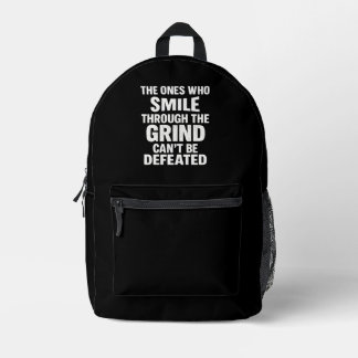 Smile grind gym motivatie citaat met witte tekst bedrukte rugzak