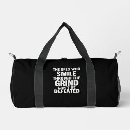 Smile grind gym motivatie citaat met witte tekst plunjezak