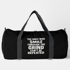 Smile grind gym motivatie citaat met witte tekst plunjezak