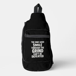 Smile grind gym motivatie citaat met witte tekst sling bag