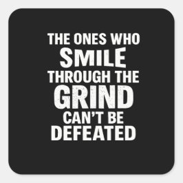Smile grind gym motivatie citaat met witte tekst vierkante sticker