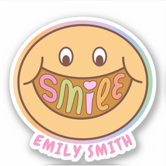 Smile Happy Face Fun Nom Personnalisé Sticker Text (Devant)