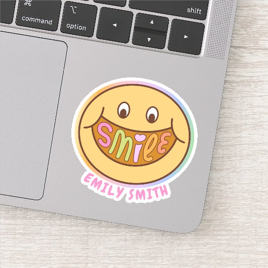 Smile Happy Face Fun Nom Personnalisé Sticker Text (Détail)