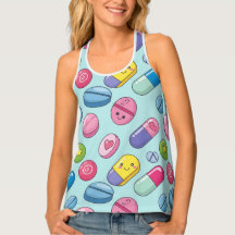 Smile Happy Pill Pattern Pharmacy Tanktop Shirt