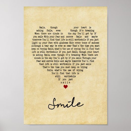 Smile Heart Song Lyric Wall Art Print (Voorkant)