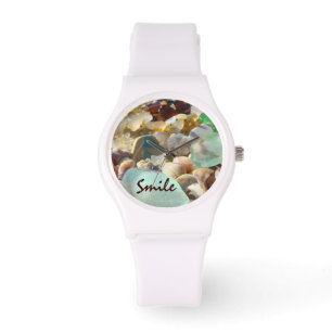 Smile Horloges aangepaste Blauwe Zeeglas Agaat Sch