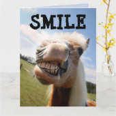 SMILE HORSE FUNNY ANNIVERSAIRE GRANDE CARTE (Fleur jaune)