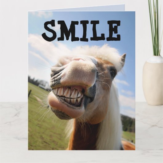 SMILE HORSE FUNNY ANNIVERSAIRE GRANDE CARTE (Devant)