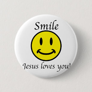 Smile, Jezus houdt van je Ronde Button 5,7 Cm