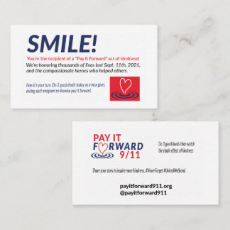 Smile Kaarten van Pay it Forward 9/11 Visitekaartje