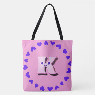 Smile letter K met harten schouder Canvas tas