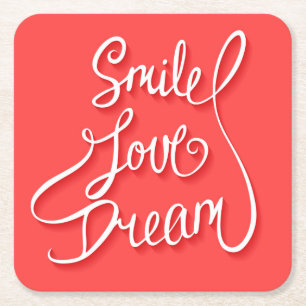 Smile Love Dream Vierkante Kartonnen Onderzetter