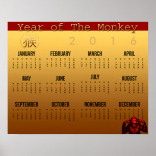 Smile Monkey Année Calendrier Poster 2016