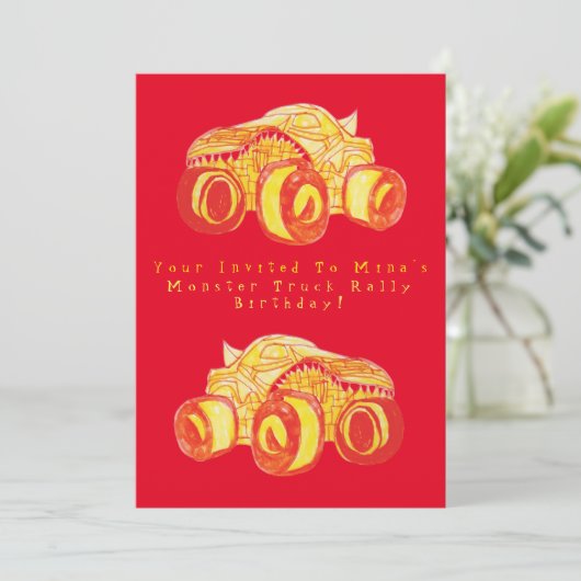 Smile Monster Truck Rally Verjaardagsfeest Kaart (Staand voorkant)