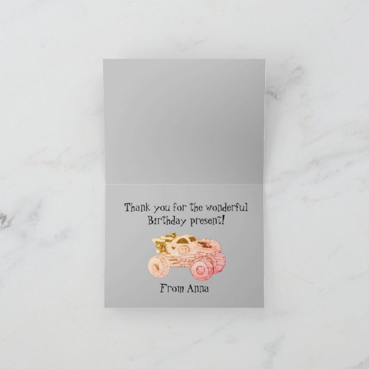 Smile Monster Truck Rally Verjaardagsfeestje Bedankkaart (Binnen)