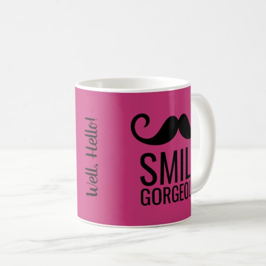 SMILE Mustache Café Mug TOUTE COULEUR DE BASE (Devant droit)