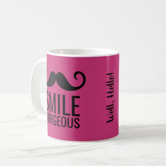 SMILE Mustache Café Mug TOUTE COULEUR DE BASE (Devant gauche)