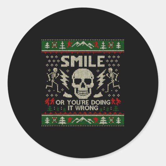 Smile Or You're Doing It Wrong Skeleton Skull Holi Ronde Sticker (Voorkant)