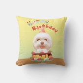 Smile Pup: Happy Birthday Bichon & Cake Art Kussen (Voorkant)
