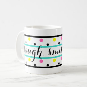 Smile Quote Turkoois Geel Roze Polka Dots Koffiemok