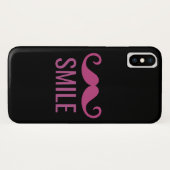 SMILE Roze Mustache Black Background iPhone X Hoes (Achterkant (horizontaal))