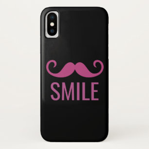 SMILE Roze Mustache Black Background iPhone X Hoes