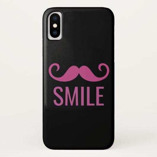 SMILE Roze Mustache Black Background iPhone X Hoes (Achterkant)