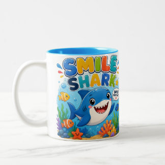 Smile Shark | Schattig Gelukkige Haaien Cartoon On Tweekleurige Koffiemok