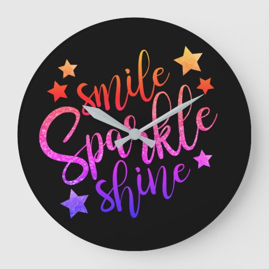 Smile Sparkle Shine Black Multi Colour Quote Grote Klok (Voorkant)