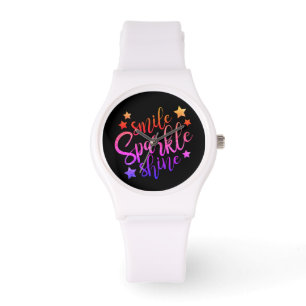 Smile Sparkle Shine Black Multi Colour Quote Horloge