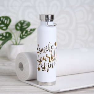 Smile Sparkle Shine Gold Glitter Motivatie Wate Waterfles