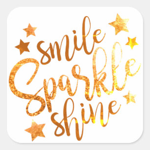 Smile Sparkle Shine White Gold Glitter Inspiration Vierkante Sticker