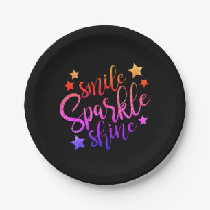 Smile Sparkle Shine Zwart Multi gekleurd Papieren Bordje