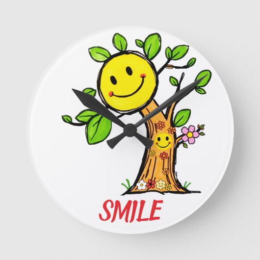 "Smile Tree" Positieve Vibes Ronde Klok (Voorkant)
