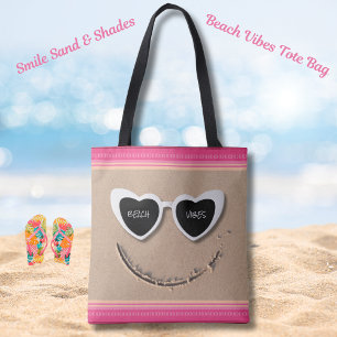 Smile Zand & Shades Strand Vibe Zomer Boodschappen Draagtas