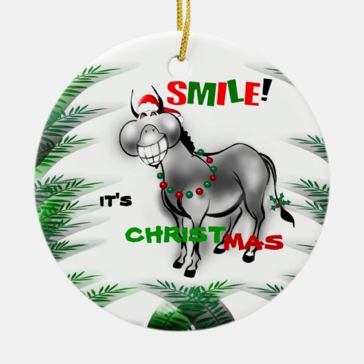 Smile zijn kerstfeest Funny Donkey Ornament (Voorkant)