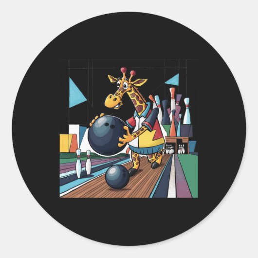 Smilefuntees Funny Giraffe Bowling Sports Cartoon Ronde Sticker (Voorkant)