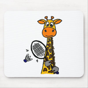 Smilemoreteesa Grappige Giraffe Spelen Badminton A Muismat