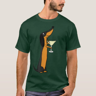 Smilemoretes Funny Dachshund Dog Drink Martini T-shirt