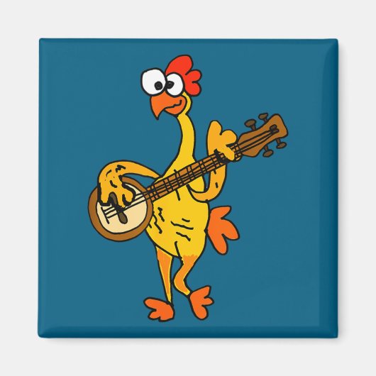Smileteestank Funny Rubber Chicken Playing Banjo C Magneet (Voorkant)