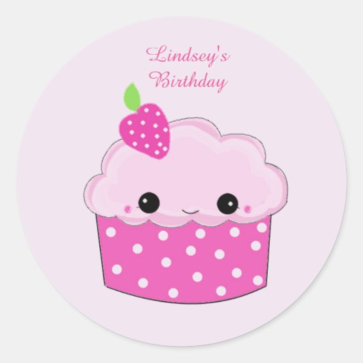 Smiley Cupcake Aangepaste verjaardag Ronde Sticker (Voorkant)