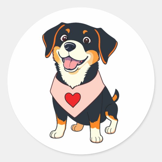 Smiley Dog Pup – Cute Cartoon Dog Ronde Sticker (Voorkant)