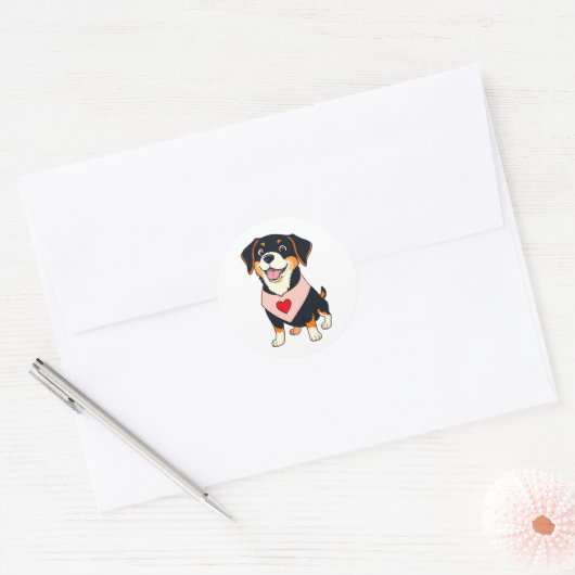 Smiley Dog Pup – Cute Cartoon Dog Ronde Sticker (Envelop)