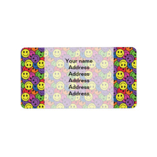 Smiley Faces Retro Hippy Pattern Etiket