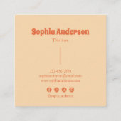 Smiley Flower Retro Checkerboard – Perzik & Paarse Vierkante Visitekaartje (Achterkant)