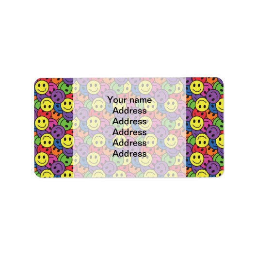 Smiley Gezichten Retro Hippy Patroon Etiket (Voorkant)