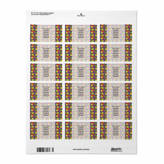 Smiley Gezichten Retro Hippy Patroon Etiket (Full Sheet)
